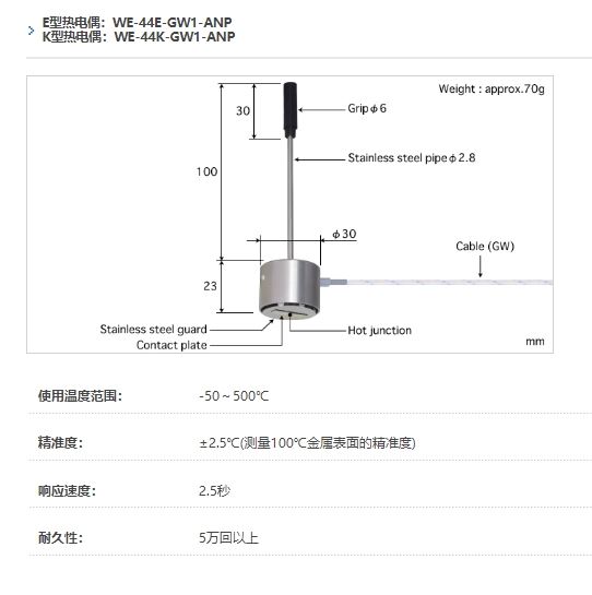ANRITSU安立计器温度计自重型温度传感器WE系列WE-44-GW1-ANP