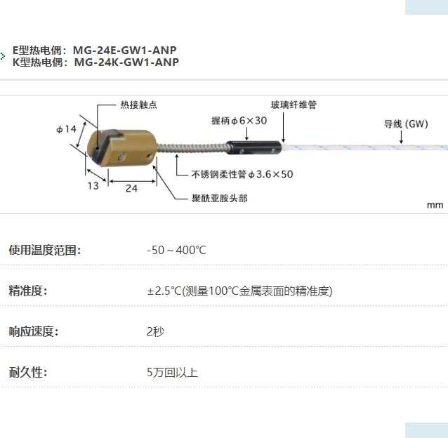 ANRITSU安立计器温度计内藏磁铁型表面温度传感器MG系列MG-24-GW1-ANP