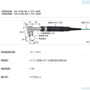 ANRITSU安立计器温度计静止表面用温度传感器接触辅助型AX系列AX-314-00-1-TC1-ANP