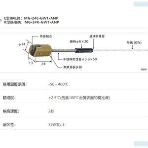 ANRITSU安立计器温度计内藏磁铁型表面温度传感器MG系列MG-24-GW1-ANP