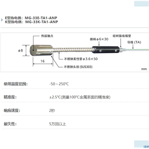 ANRITSU安立计器温度计内藏磁铁型表面温度传感器MG系列MG-33-TA1-ANP