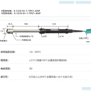 ANRITSU安立计器温度计高性能静止表面用温度传感器S系列S-121-01-1-TPC1-ANP