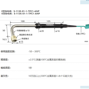 ANRITSU安立计器温度计高性能静止表面用温度传感器S系列S-113-01-1-TPC1-ANP