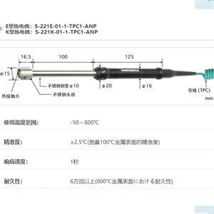 ANRITSU安立计器温度计高性能静止表面用温度传感器S系列S-221-01-1-TPC1-ANP