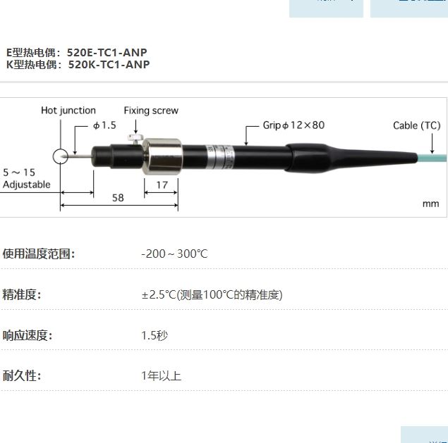 ANRITSU安立计器刺入型内部温度传感器520-TC1-ANP