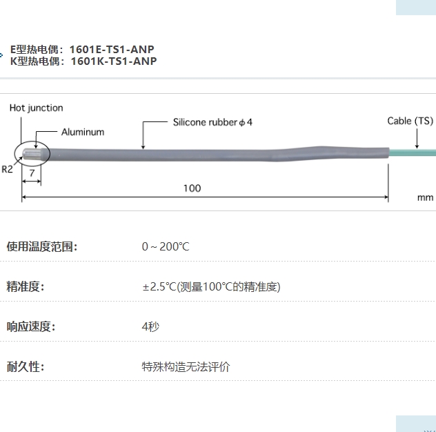 ANRITSU安立计器温度计直肠用柔软型温度传感器1601-TS1-ANP