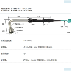 ANRITSU安立计器温度计高性能静止表面用温度传感器S系列S-123-01-1-TPC1-ANP