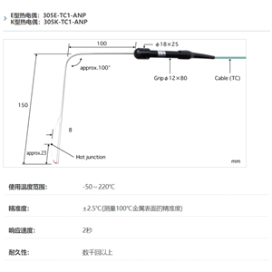 ANRITSU安立计器温度计管道内壁用表面温度传感器305-TC1-ANP