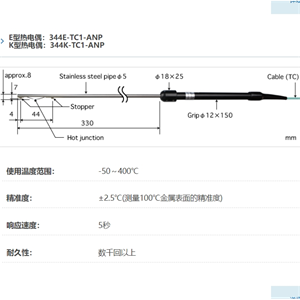 ANRITSU安立计器温度计管道内壁用表面温度传感器344-TC1-ANP