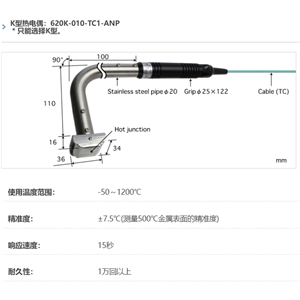 ANRITSU安立计器温度计高温耐久型表面温度传感器620K-010-TC1-ANP