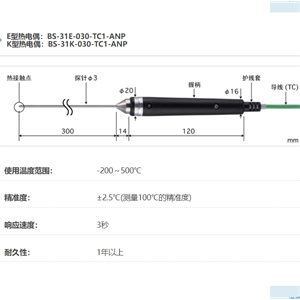 ANRITSU安立计器温度计液体・半固体用内部温度传感器BS-31-030-TC1-ANP