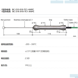 ANRITSU安立计器温度计食品用内部温度传感器BC-21-010-TC1-ANPC