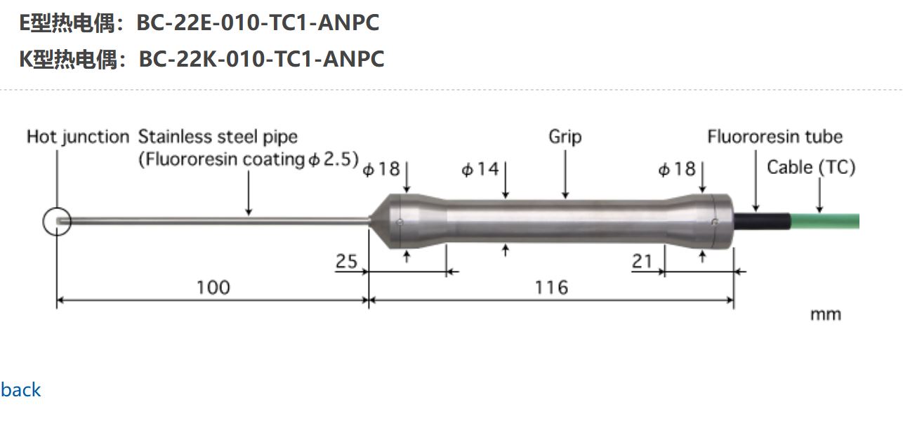 日本ANRITSU安立計器食品用内部温度传感器BC-22K-010-TC1-ANPC