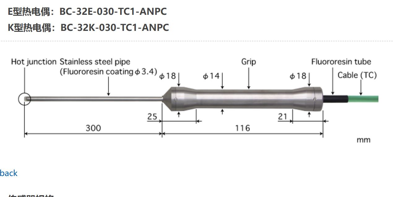 日本ANRITSU安立計器食品用内部温度传感器BC-32E-030-TC1-ANPC