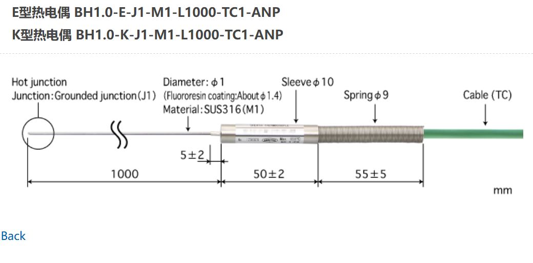 日本ANRITSU安立計器套管型温度传感器BH1.0-E-J1-M1-L1000-TC1-ANP