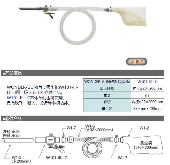 OSAWA大泽吸入型气动吸尘枪套装W101-III-LC-B详询卫18538758921